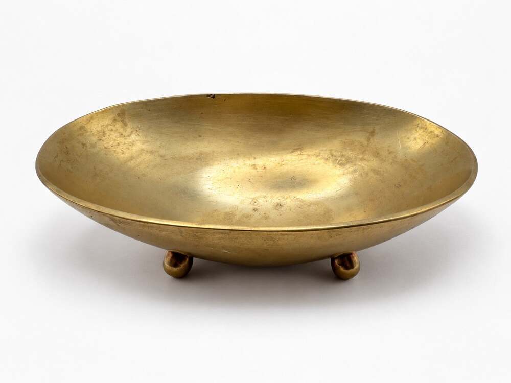 Vintage Japanese Brass Footed Oval Bowl MCM Gold Home Decor